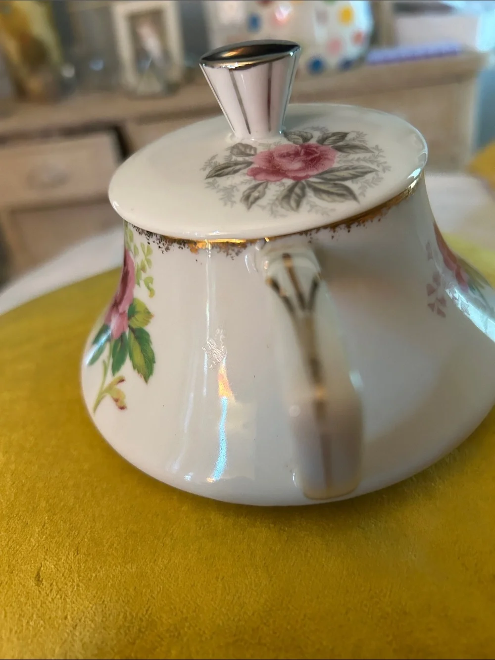 Vintage Floral Porcelain Teapot - Pink Rose Design